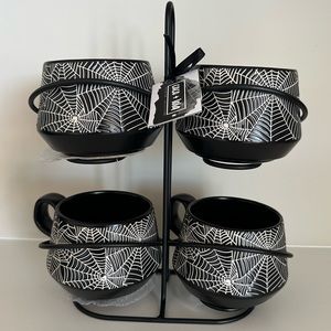 Spiderweb Halloween mug set of 4 Coco + Lola with display stand